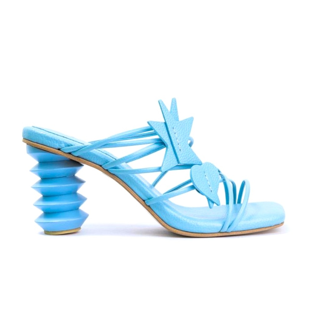 NEW Garces Bottier Ficus Blue Strappy Leather Heels Size 41 / 11